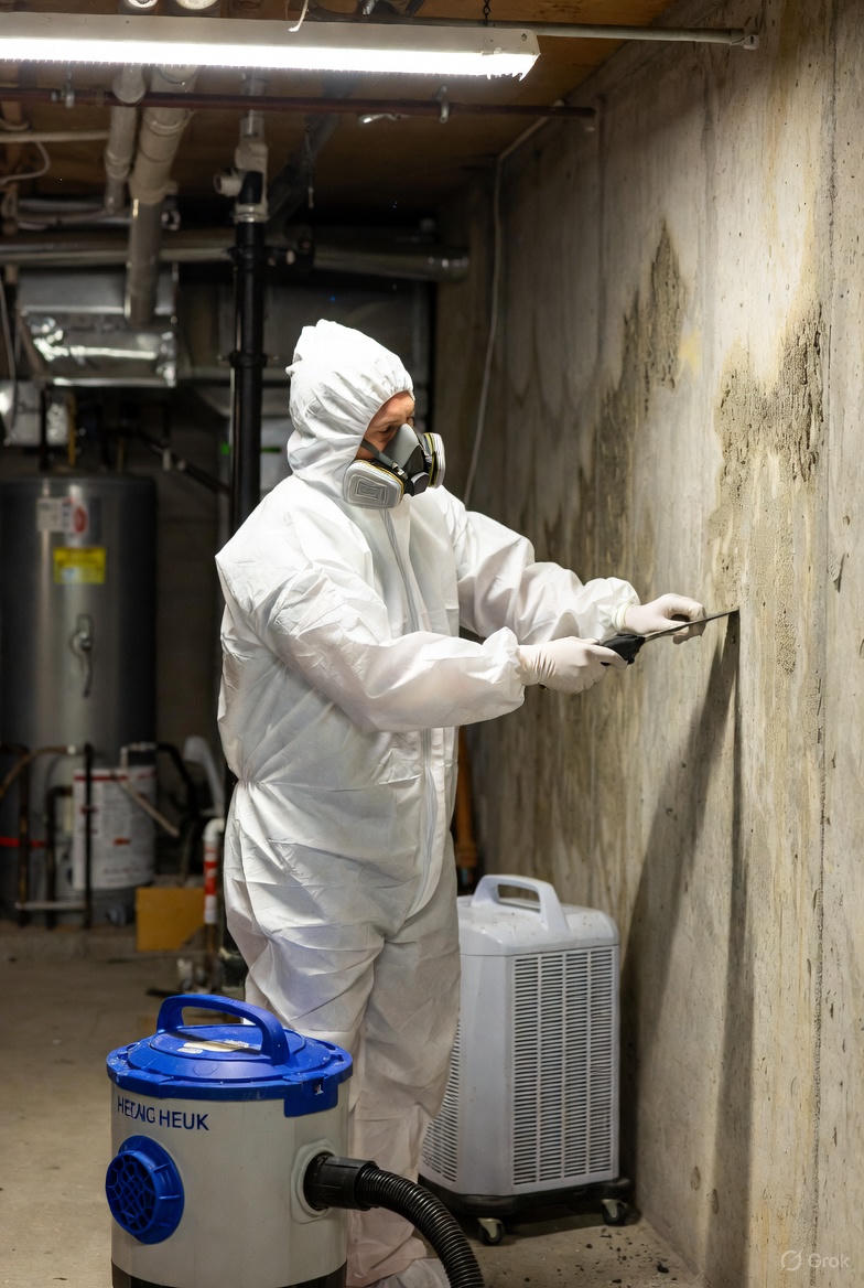 basement mold removal service in Garland TX using professional HEPA equipment