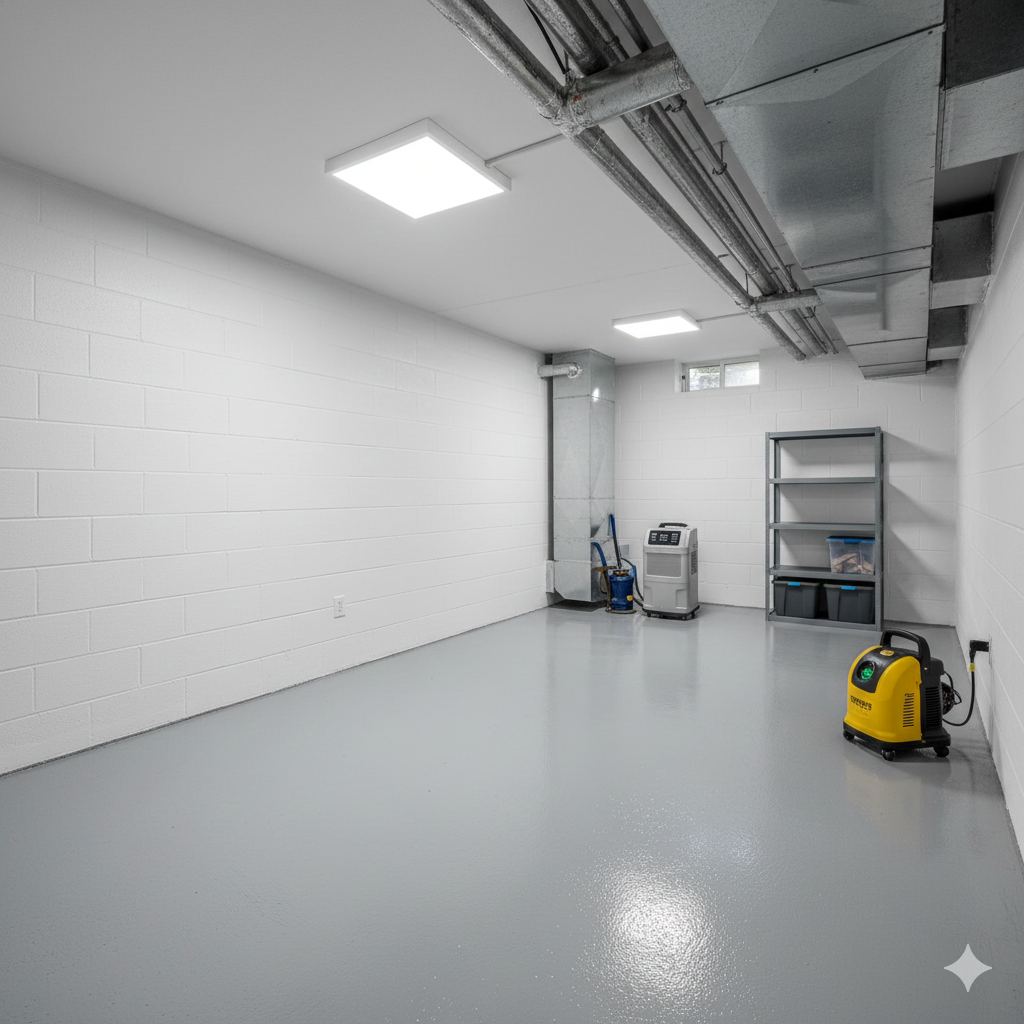 clean and restored basement after professional mold remediation in Garland TX