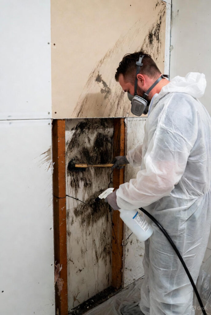 black mold removal behind drywall by certified specialists in Garland TX