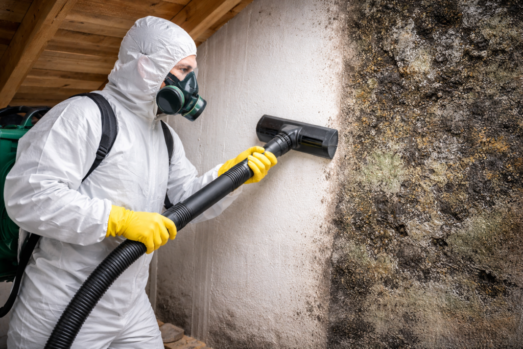 mold remediation containment setup in Garland TX with plastic barriers and air scrubbers