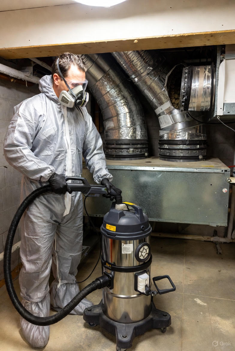 air duct mold removal using HEPA vacuum in Garland TX home