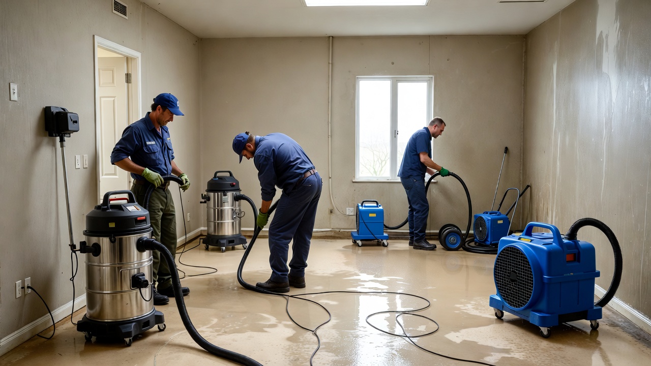Professional step-by-step water damage restoration process
